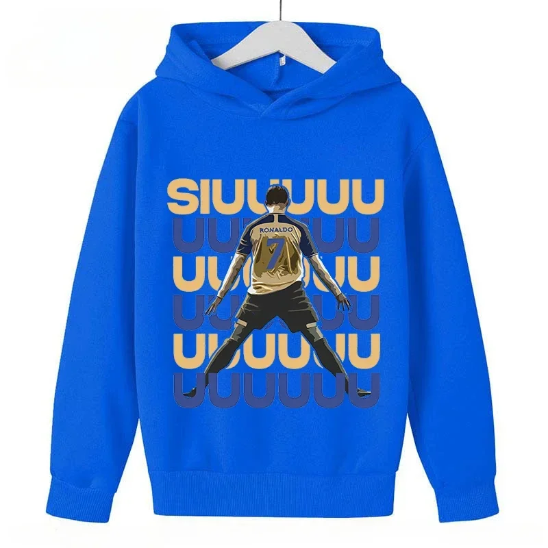 Children\'s Plus Hoodies Autumn and Winter Kid Pullover Blue Top for Boys Girls Ronaldo Avatar Printed Sweatshirt Baby Clothes