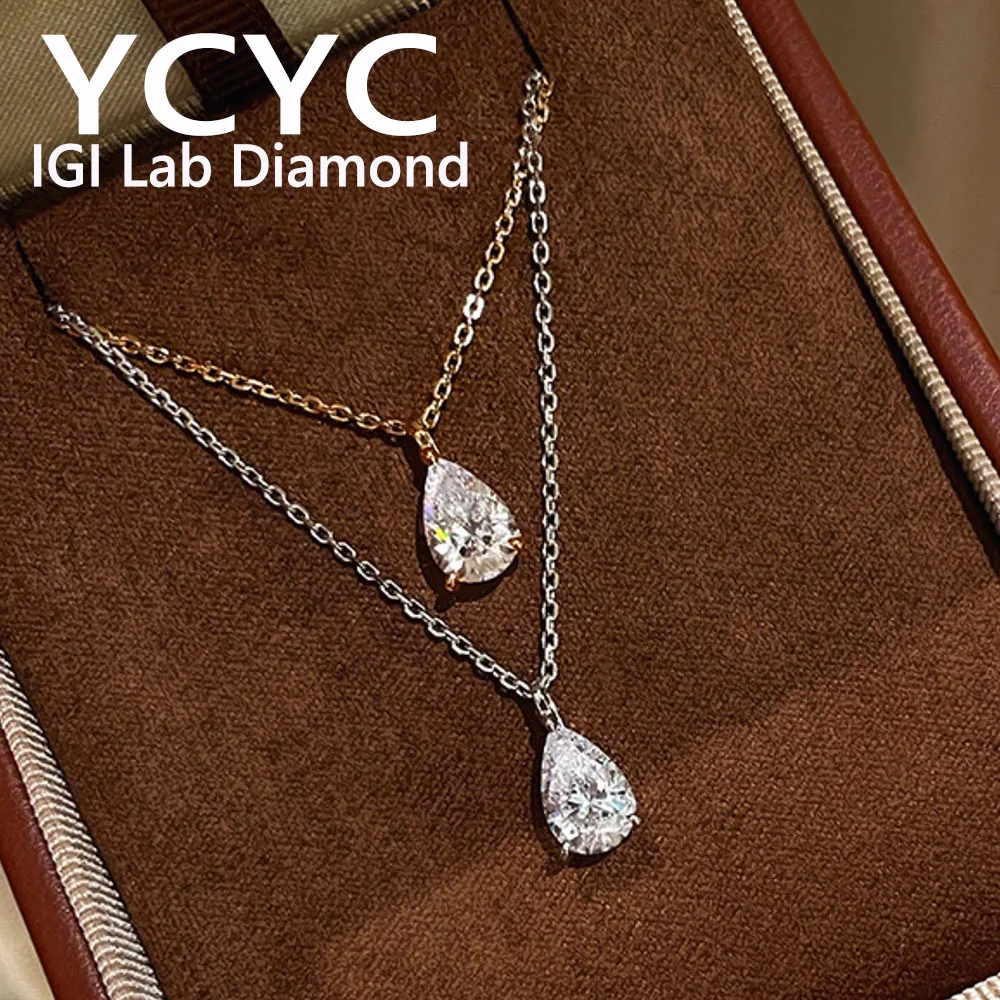 

Фабрика, 1 карат, настоящее твердое белое золото 14 карат, выращенное в лаборатории ожерелье с бриллиантами IGI грушевидной огранки, цвет D, свадебное обручальное ожерелье