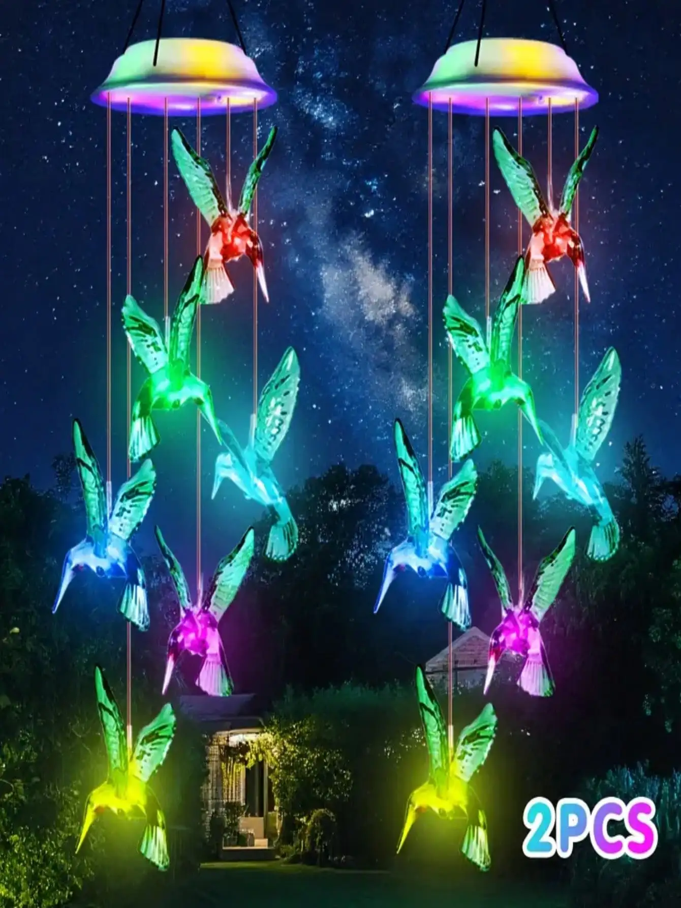 2 Pack 2025 Solar Butterfly Wind Chimes Color-Changing Waterproof for Patio Yard Porch