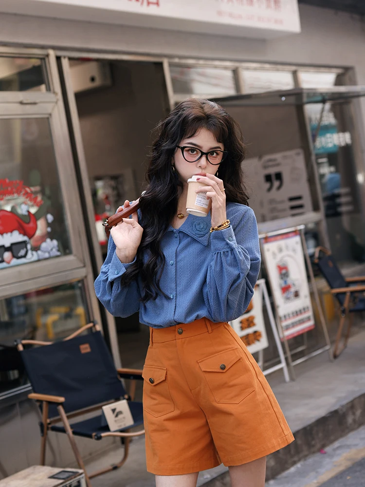 

Винтажная женская свободная универсальная блузка с длинным рукавом Chen Jiajie, новинка весенней коллекции, комфортная, стройнящая, из ткани Ice Spring Water