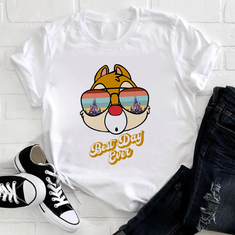 Disney T Shirt Women Chip 'n' Dale Printing Summer White Short Sleeve T-shirt Women Funny Harajuku Clothes Tops Streetwear Tees