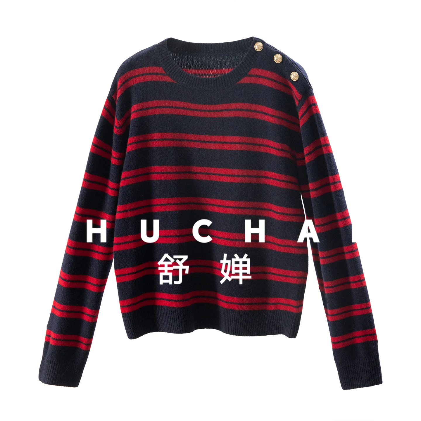 

Modern Retro, English Contrasting Striped Yangtze Yarn 100 Wool Crew Neck Long-sleeved Sweater Women 27I6