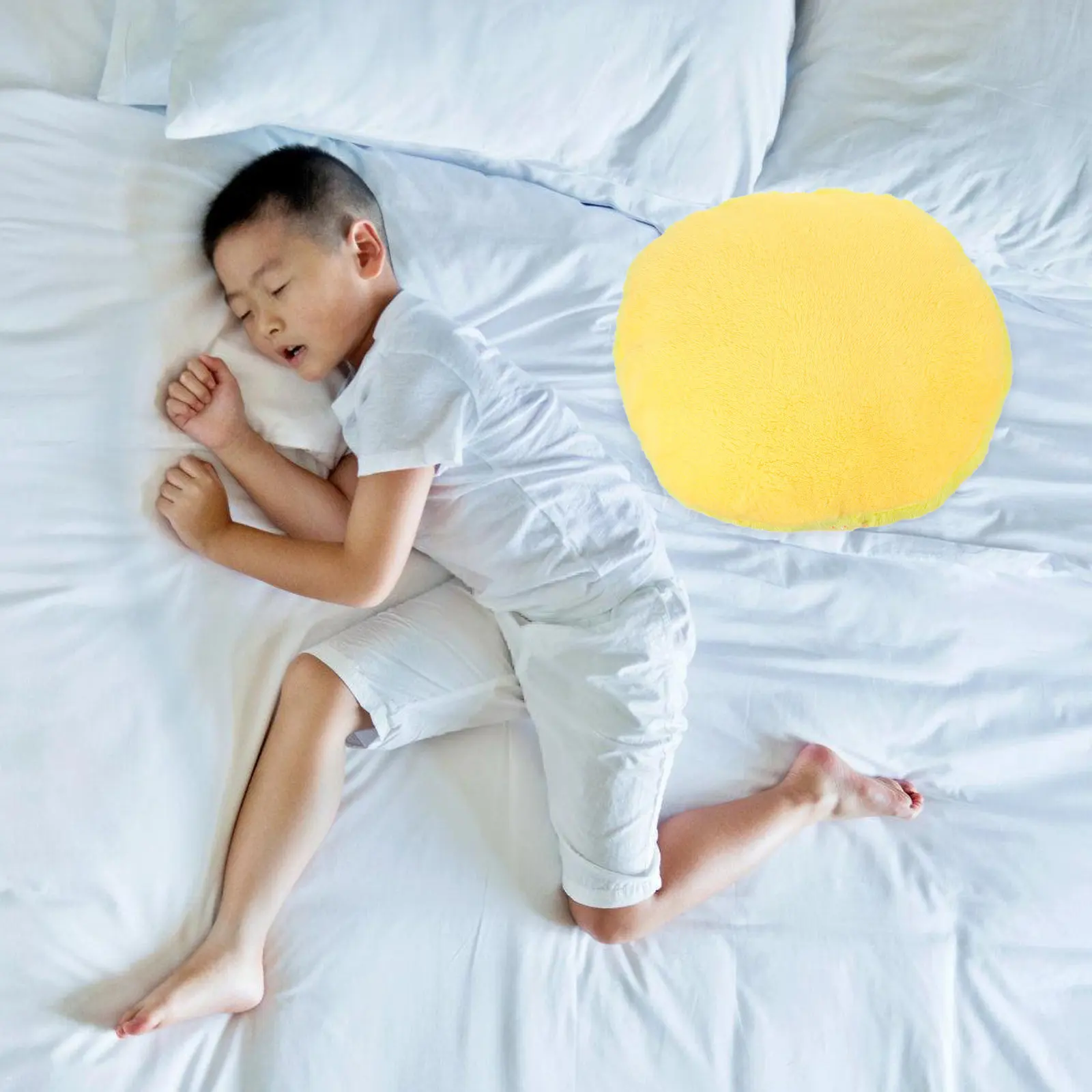 Candy Color Round Pillowcase Lightweight Cotton Biscuit Shape Throw Pillow Cover Yellow 35Cm Home Sofa Decoration Cushion Case