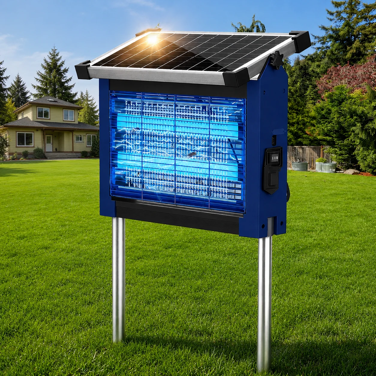 Solar Bug Zapper Outdoor Waterproof, 4500V High Power Cordless Mosquito Zapper, Dual Solar & USB Rechargeable for Patio Garden