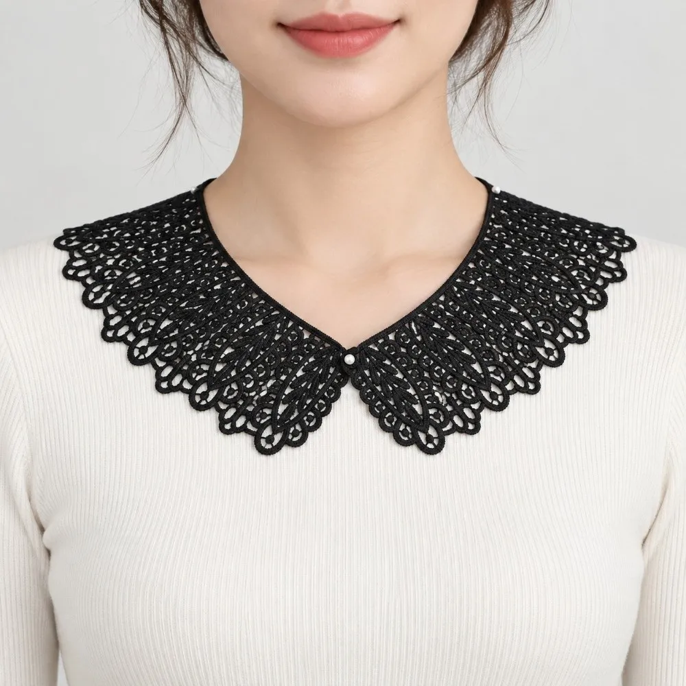 Mini Pearl Button Detachable Lace Collar Lightweight Breathable Peter Pan Collar Hollow Design Soft Material Fake Collar