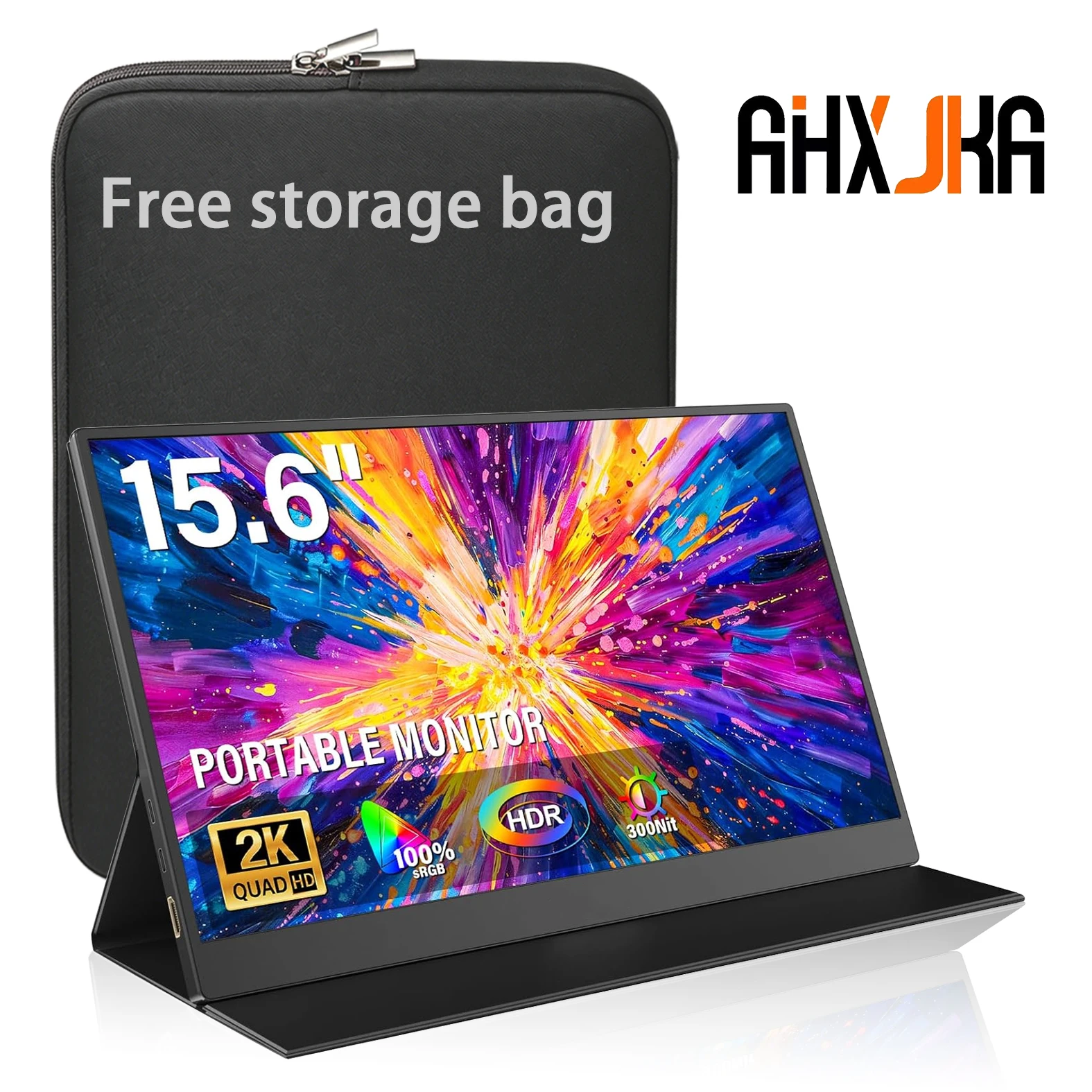 AHXJKA 15.6" 4K Screen Portable Monitor IPS 3840*2160 100%sRGB 300Cd/m Travel Display for PS4/5 TV Laptop Computer Phone Gaming