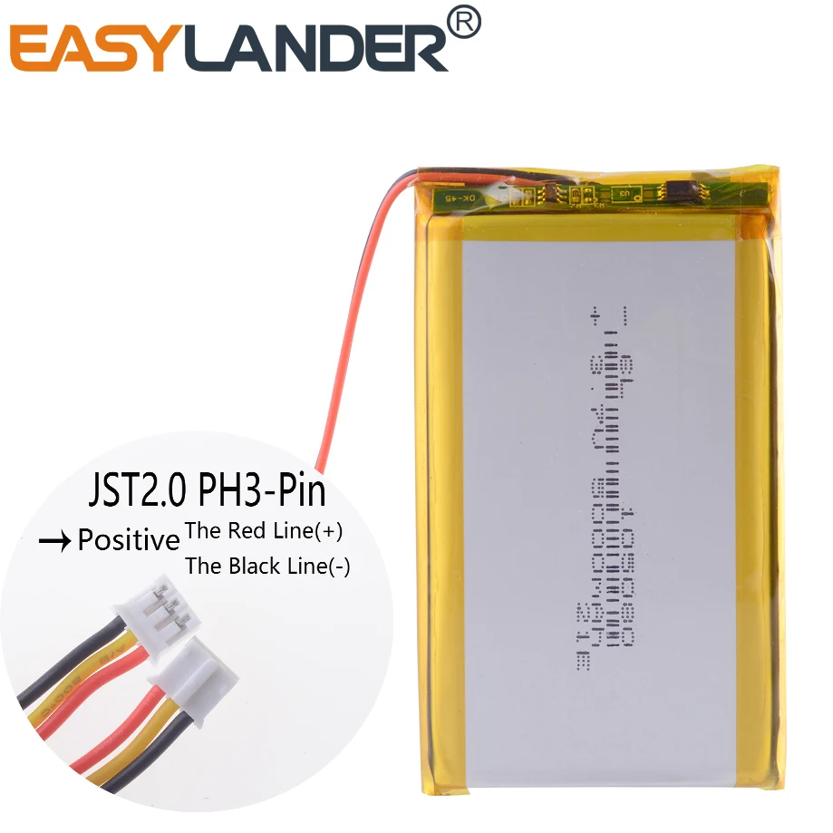 105080 3 Drähte JST 3Pin 2,0 mm 3,7 V 5000 mAh 18,5 Wh Li-Polymer Ersatz-Lipo-Akku für Thermistor