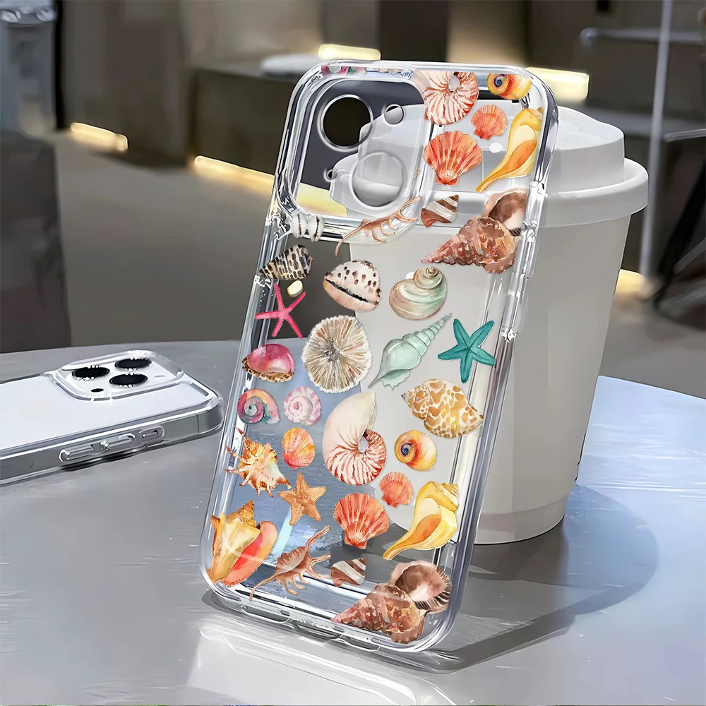 

Transparent Turtle Lobster Coconut Print Case For iPhone 16E 16 15 14 13 12 11 Pro Max Mini XR X XS 7 8 Plus SE 2020 Soft Cover