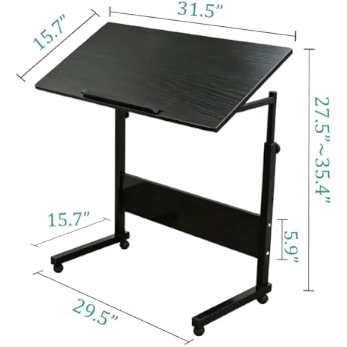 Adjustable Tilting Drafting Table with Lockable 360° Wheels Height Adjustable from 27.5 to 35.4 Inches Rectangular Wooden Top Po