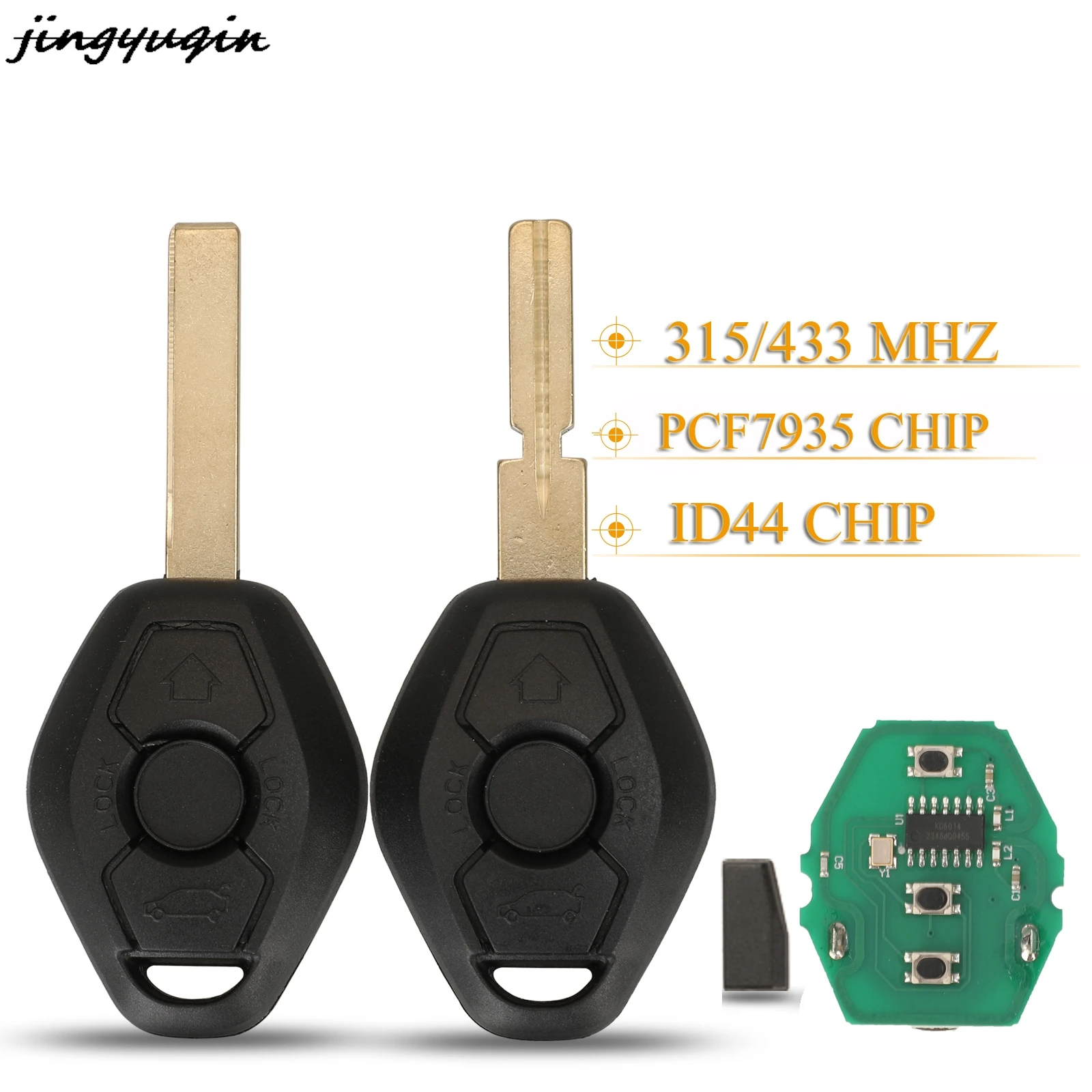 jingyuqin 3 Button EWS System Car Remote Key For BMW E38 E39 E46 X3 X5 Z3 Z4 1/3/5/7 Series 315/433MHz ID44 PCF7935 Chip