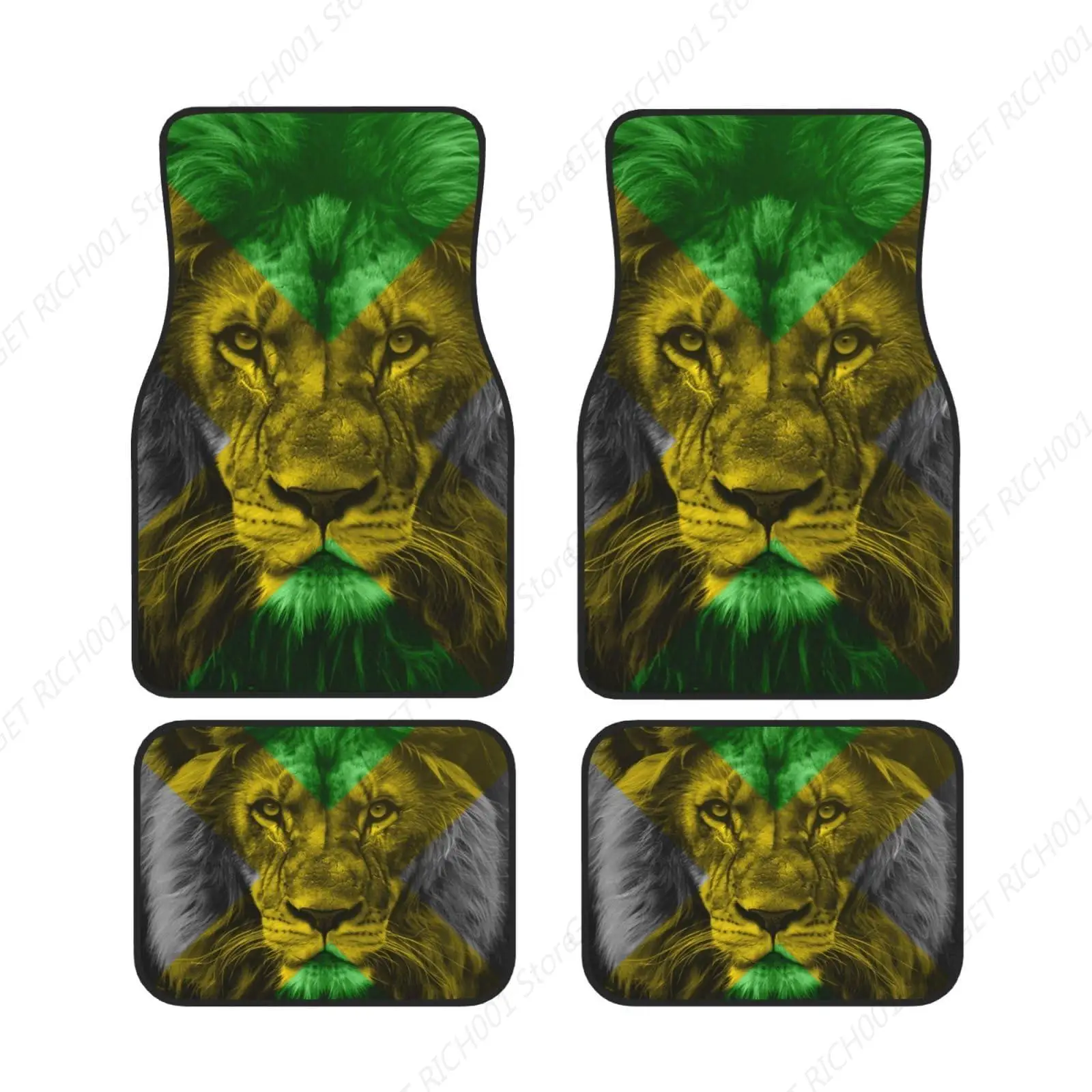 

Jamaican Flag Lion Funny Car Foot Mat Set of 4 Pieces Set Carpet Floor Mats for Cars, Auto Accessories