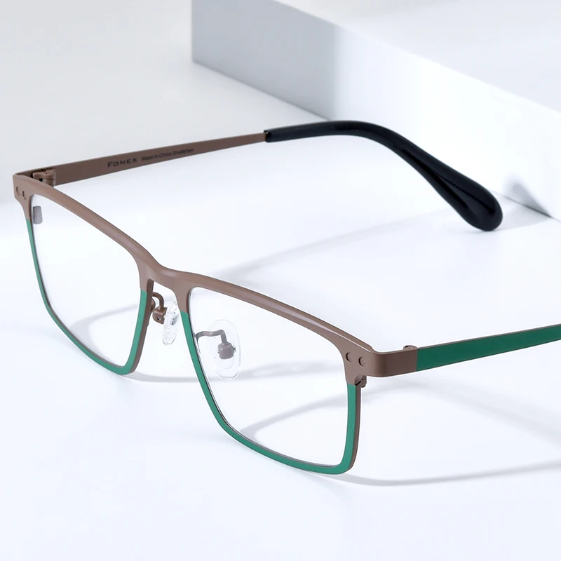 FONEX Titanium Eyeglasses Frame Men Japanese Eyewear Square Magnet Clip on Glasses with Night Vision & Polarized Lens 85776