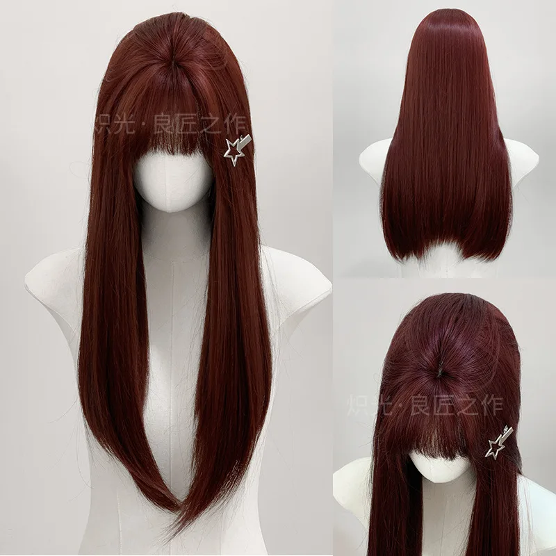 

Парик Розово-красный Женский Длинные Волосы Прямые Волосы Повседневная Классическая Мода Реалистичный Милый Полный Головной Убор