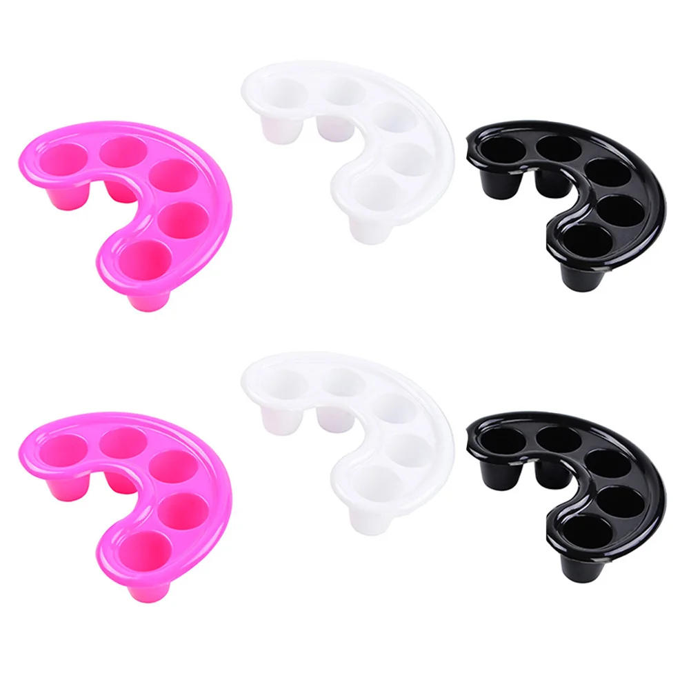 6pcs 5-Hole Soaking Bowls For Nail Soaker Bowls Treatment Cuticle Softening False Nail Removal Black White Rosy