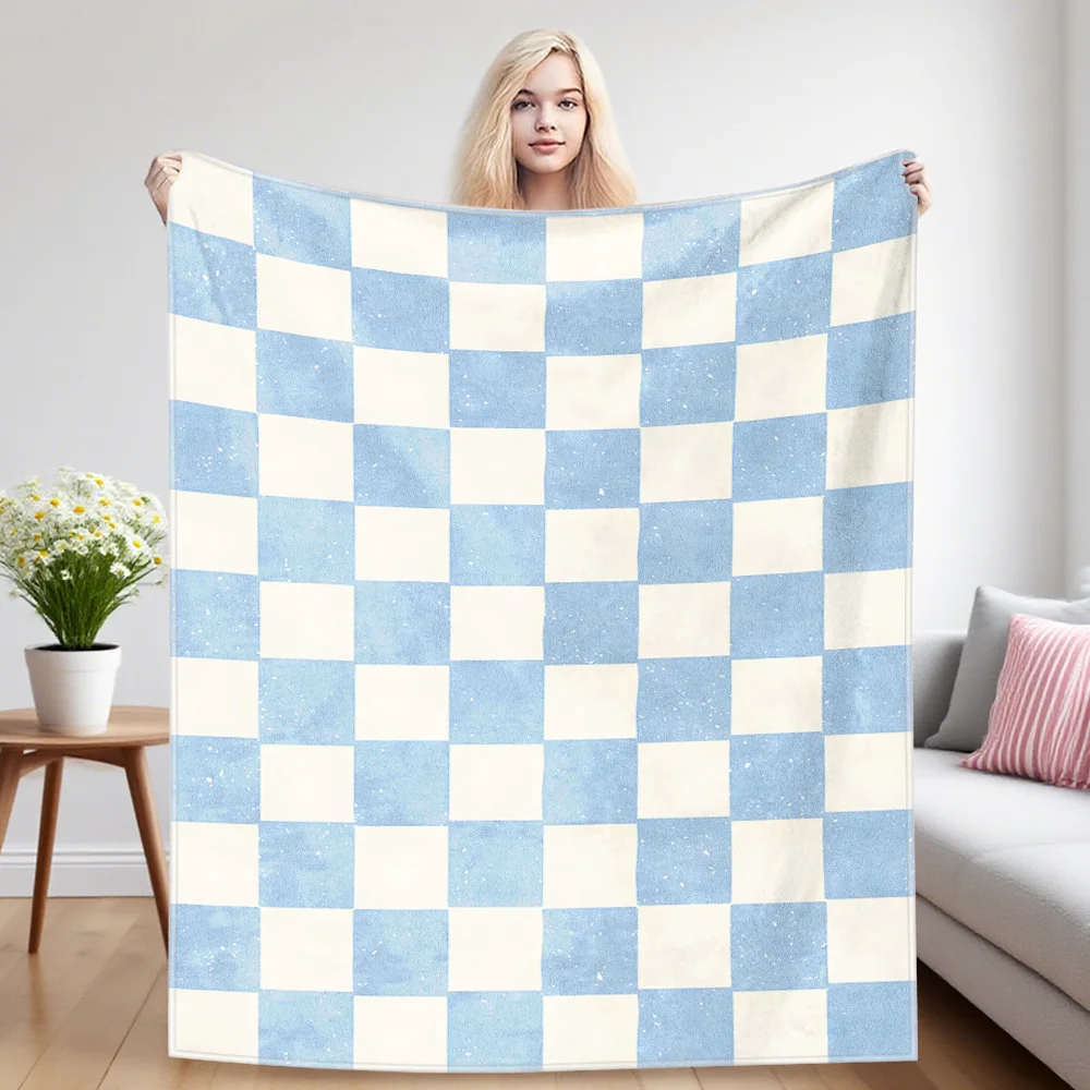 Blue Checker Sofa Specific Soft Flannel Blanket, Universal Plush Gift Blanket For All Seasons
