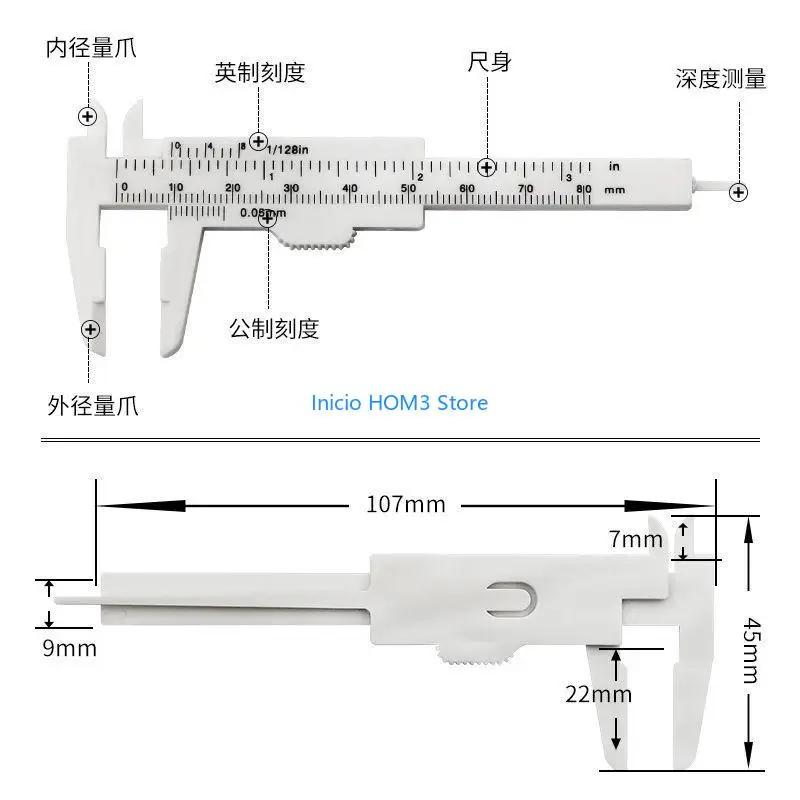 A5YD 2PC 0-80mm 이중 규칙 규모 스케일 플라스틱 버니어 캘리퍼 측정 학생 미니 도구