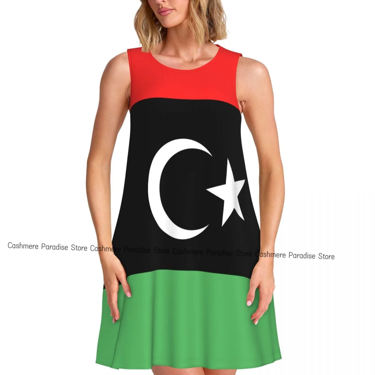 Dameskleding Jurken Libya Vlag Ronde Hals Mouwloze Lengte Jurk