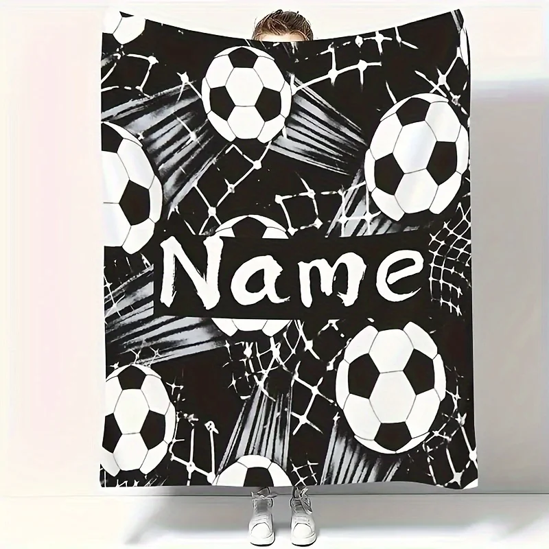 1 Stück Text, individuell gestaltete, kreative Flanelldecke mit Fußball-Aufdruck, Weihnachtsgeschenk für Enkel und Söhne