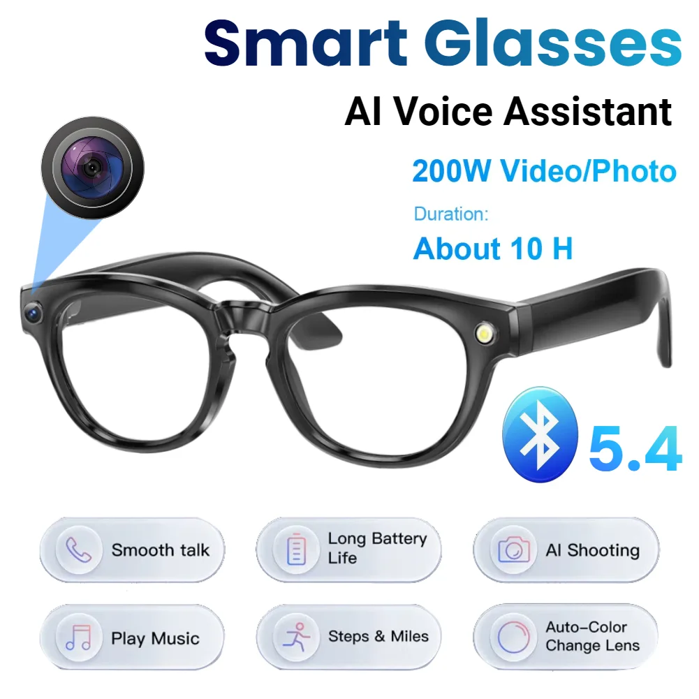 Smart Glasses Camera Video Driving Record Cycling Video Open Ear Sound Mic & Speakers Wearable Eyeglass for Men & Women
