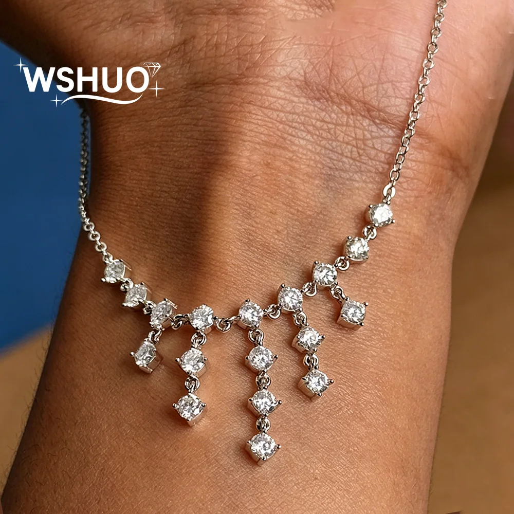 3mm Full Moissanite Diamond Charm Tassel Necklace For Women S925 Silver Drop Neckchain With Certificate Elegant Fine Jewelry