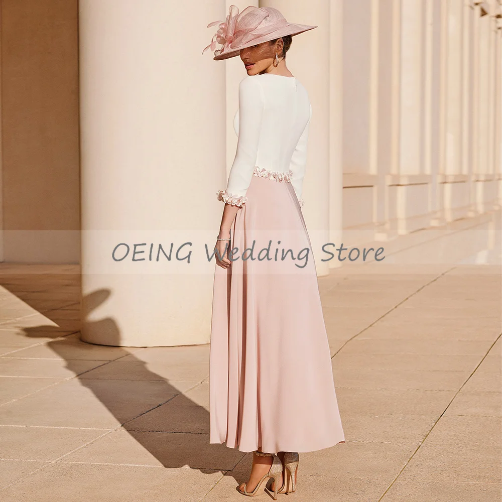 Elegant Wedding Guest Gowns For Women 3/4 Sleeves V Neck Sheath Mother of the Bride Dresses 3D Flowers Ankle Length Formal Dress