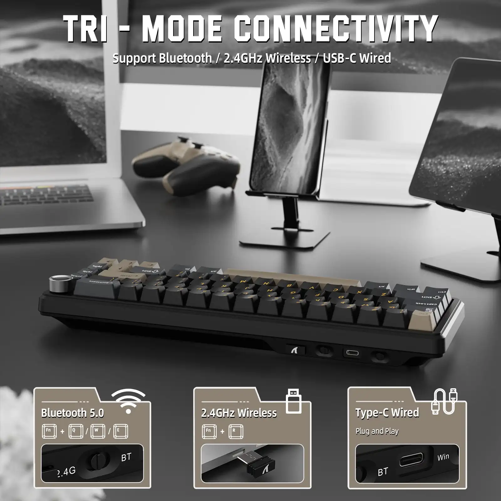 Attack Shark X66 RGB Wireless Mechanical Keyboard,RGB Lighting,Hot-swappable,Metal Knobs,Suitable for FPS. games,Win&Mac