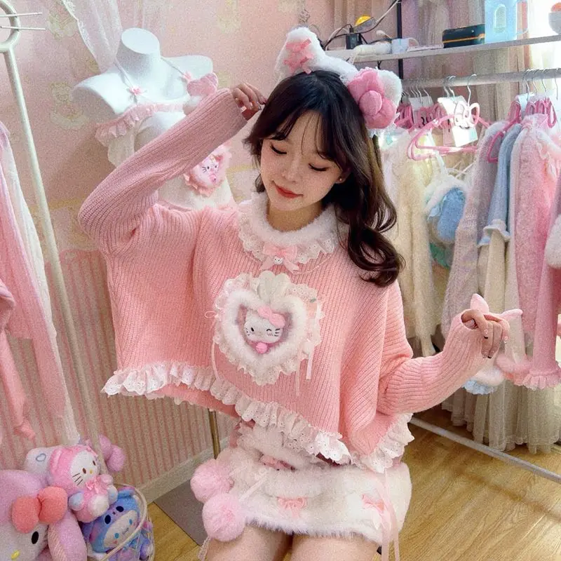 Original Cartoon Pattern Handmade Design SpicyGirl Pure Desire Sweet Cute Autumn and Winter Knitted Sweater/skirt/necklace/socks