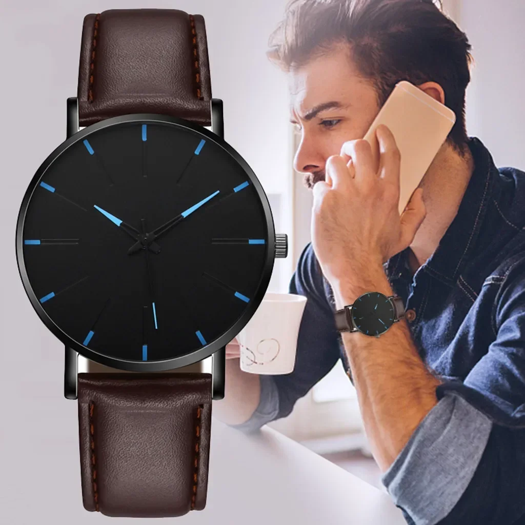 Watch Man Hight Quality PU Leather Luxury Watches Quartz Watch for Man Montre Homme שעון לגבר יוקרתי Часы Наручные Мужский