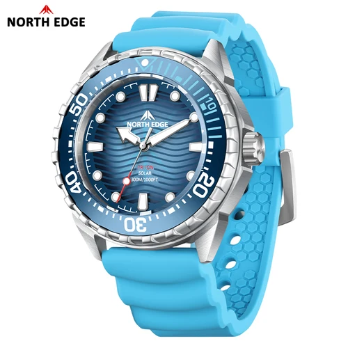 Imagen 2 del producto NORTH EDGE nuevo reloj de buceo TRITON con energía Solar, relojes de cuarzo de lujo para hombres, caja de acero inoxidable 316L resistente al agua 300M