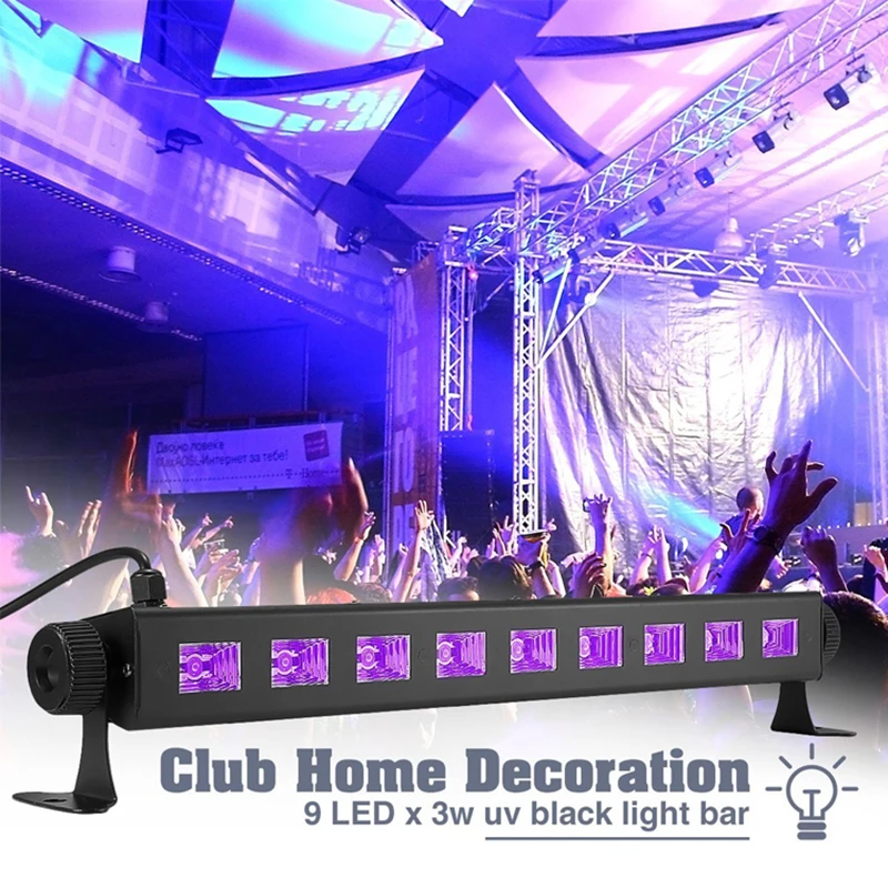 LED UV Remote Black Light 30W 9LED Bar Glow Dark Party DMX Stage Lighting Effect DJ Disco Birthday Wedding Holiday Blacklight