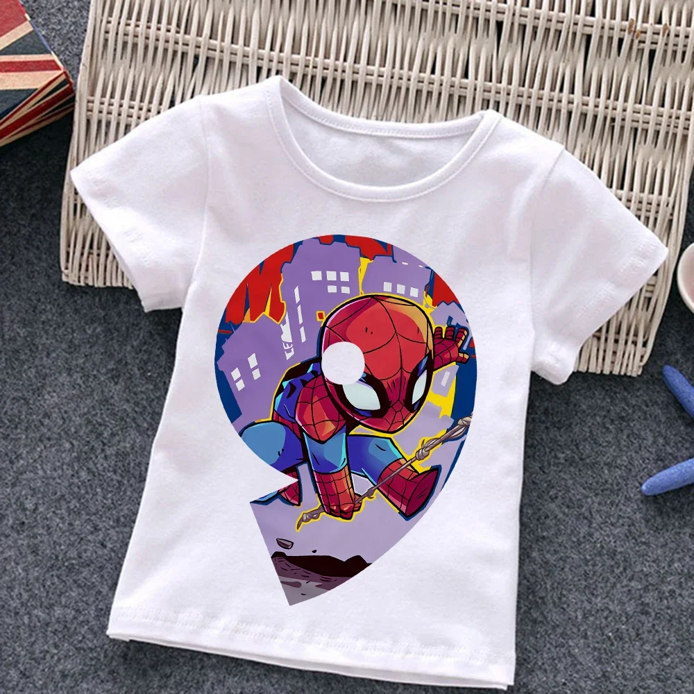 

Spiderman Children T-Shirts Birthday Number 123456789 Marvel T Shirt Kid Cartoons Kawaii Casual Clothes Super Hero Boy Girl Tops