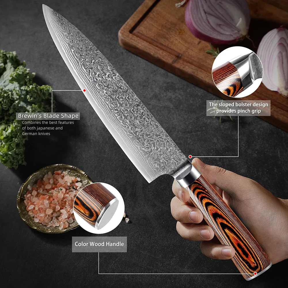 

Japanese Damascus Steel Chef Knives 8 Inch Sharp Chef Slicing Knife Salmon Meat Cleaver Sushi Knife Kitchen Cooking Knife