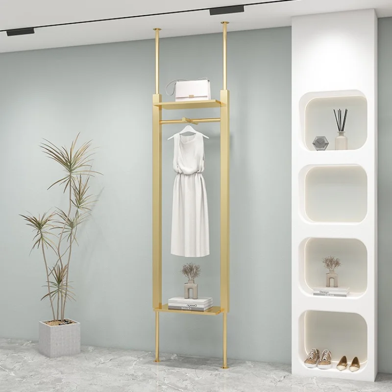 Custom. Stainless Steel Wall-Mounted Shelf Column Men's Women's Clothing Store Double Layer Clothes Rack Display Rack Clothing S