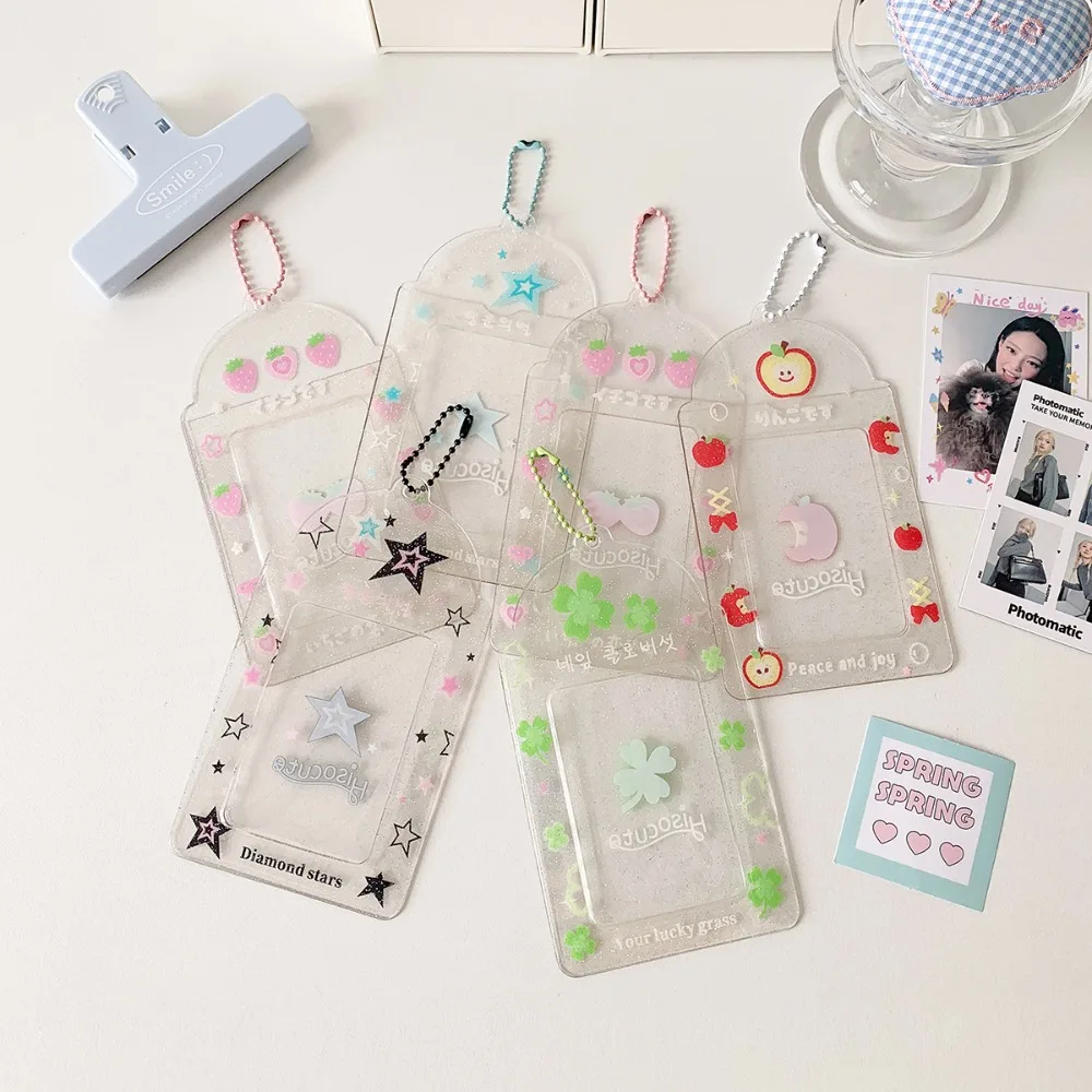 Star Strawberry Korean Photocard Holder PVC Card Cover Keychain Pendant ID Photo Photocard Frame Idol Photo Card Korean Style