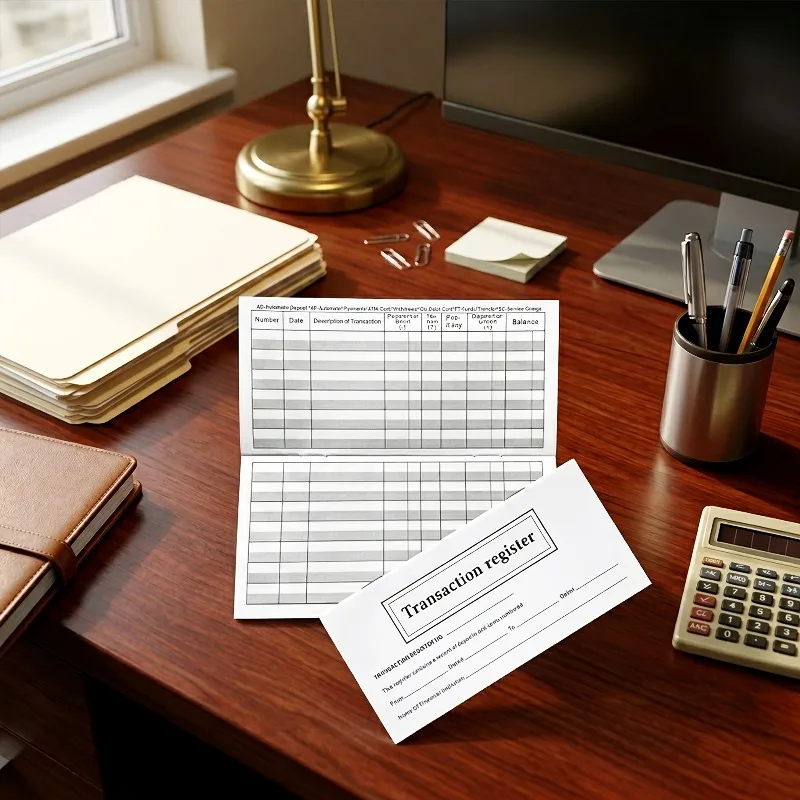 1pc Check Register Book, 6X3Inch Large Print Transaction Register Ledger, 8 Sheets Each with Wide Lines for Easy Writing.