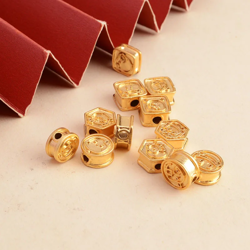 Chinese Style Lucky 12 Chinese Zodiac Gold Plated Spacer Beads For Diy Jewelry Making Bracelet Anklet Handmade Accessories Bless