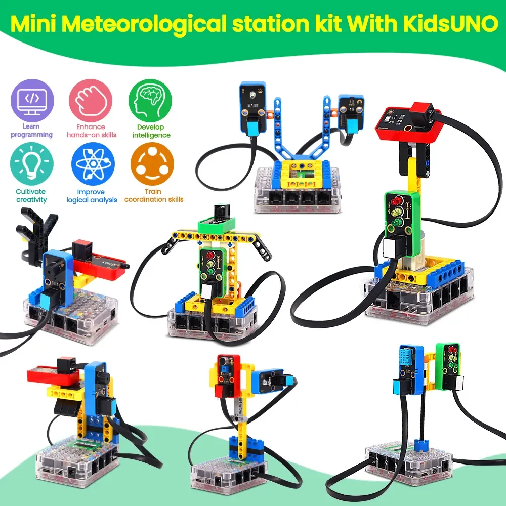 

Keyestudio Kidsbits STEM Electronic Building Blocks Mini Meteorological Station DIY Starter Kit For Arduino Compatible With Lego