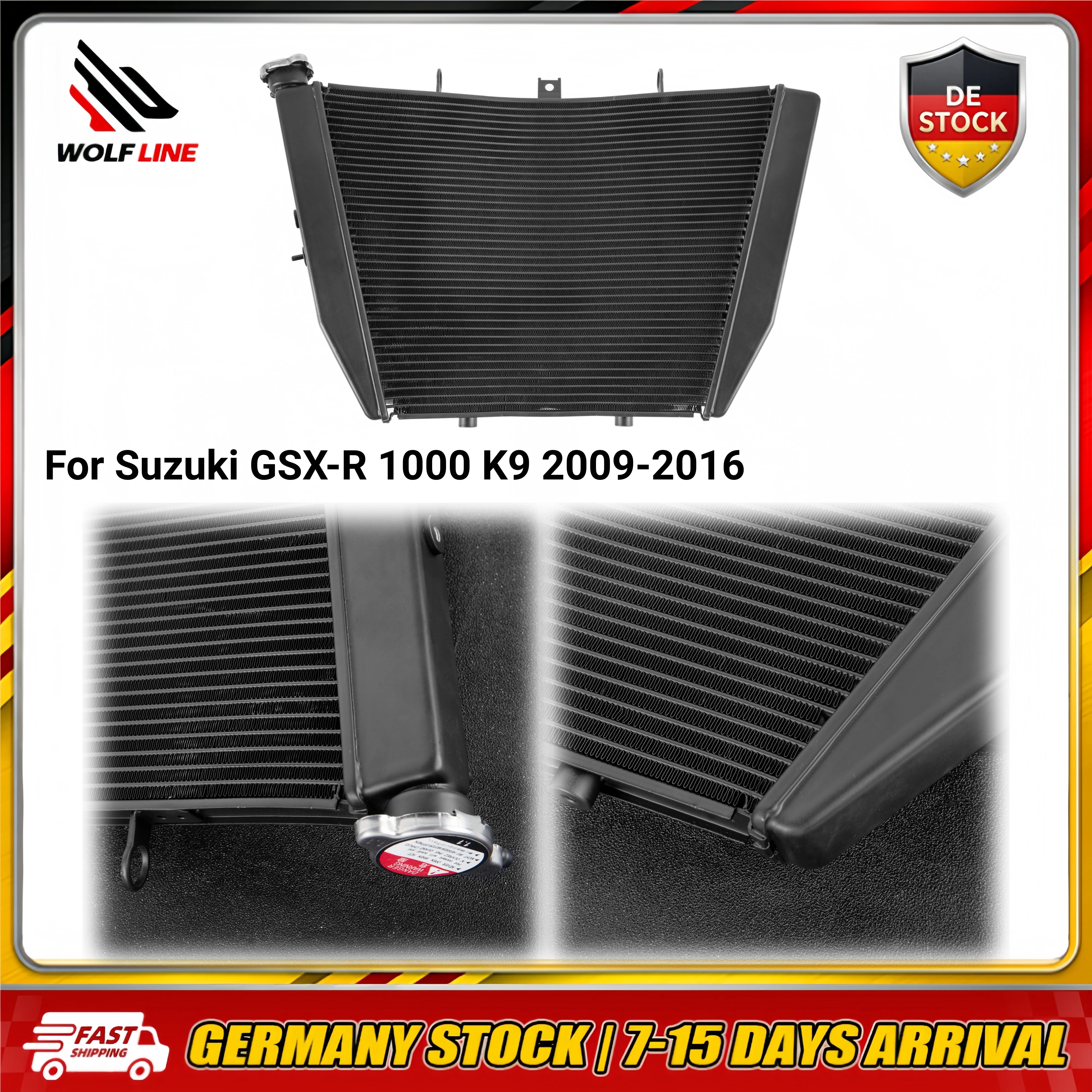 WOLFLINE Wassertankkühler für Suzuki GSXR1000 K9 Motorwasserkühler Kühlerbaugruppe für Suzuki GSX-R 1000 K9 2009–2016