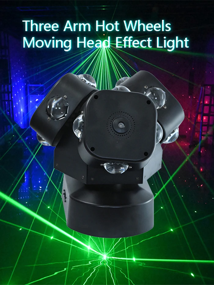 12 x 10 W, 3 Köpfe, stufenlos rotierendes Moving-Head-Licht mit RGG-Laserlicht für DJ, Disco, Bühne, Hochzeit, Musik, Party, Bar – Detail 1