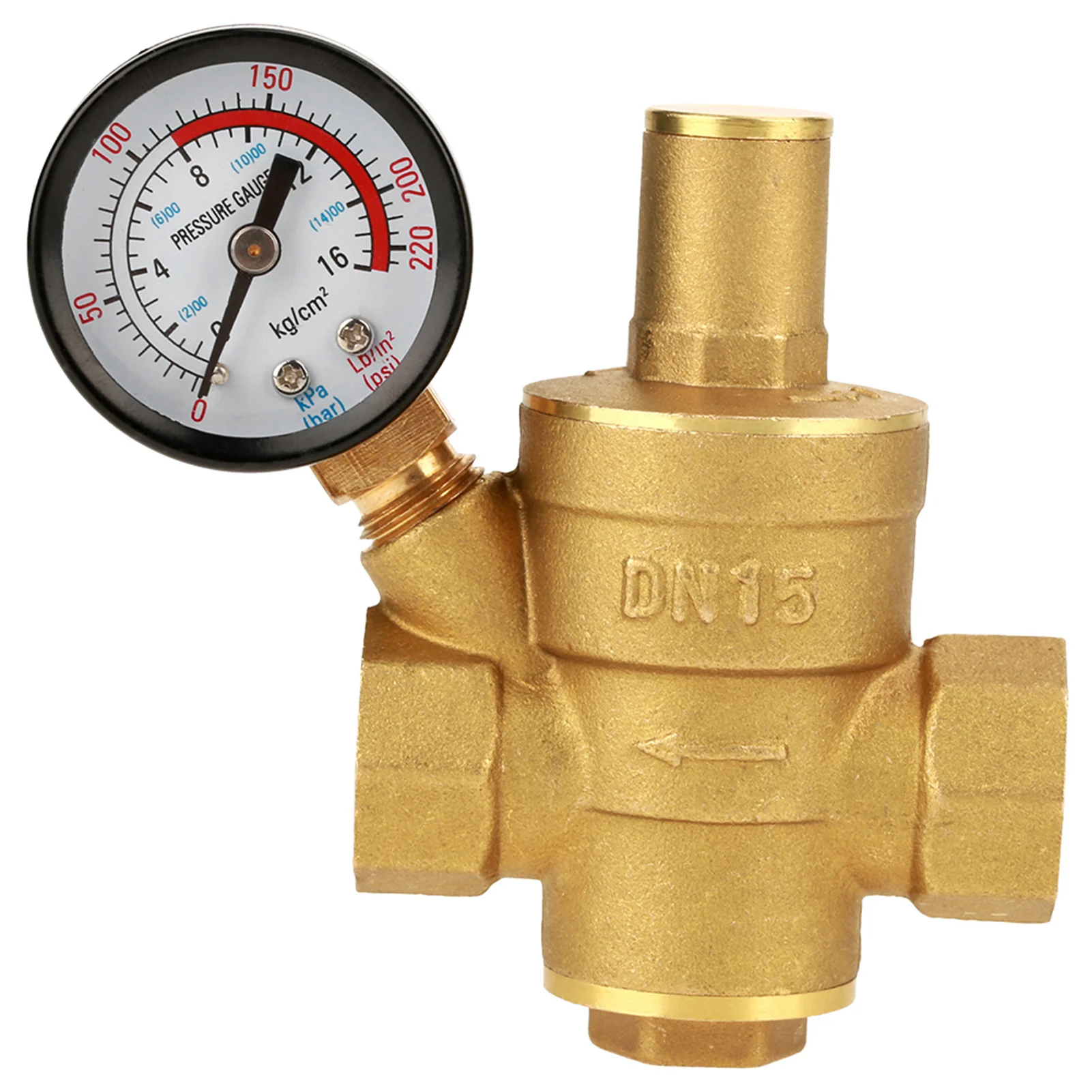 

Brass Pressure Regulator, DN15 Brass Adjustable Water Pressure Regulator Reducer With Gauge Meter
