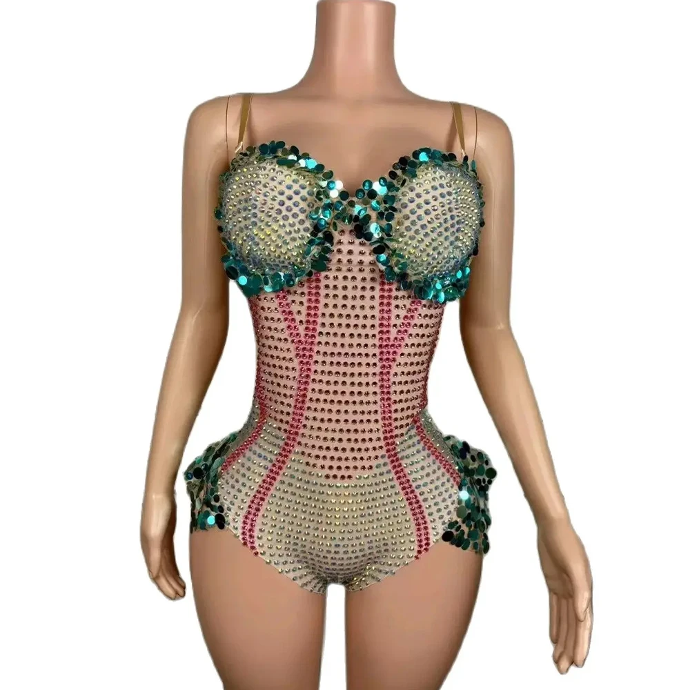 

Sexy Stunning Sequins Colorful Rhinestone Bodysuit Evening Party Performance Costume Bar Nightclub Dancer Stage Photoshoot Wear