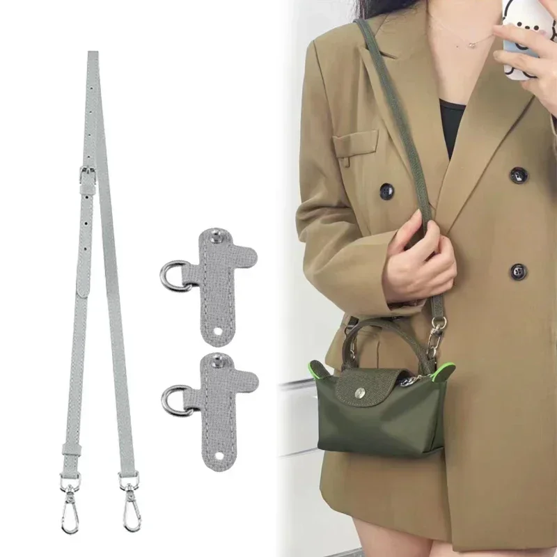 Bag Leather Strap For Longchamp Universite Mini Bag Shoulder Strap New Gray Mini Bag Punch-free Modification Accessory