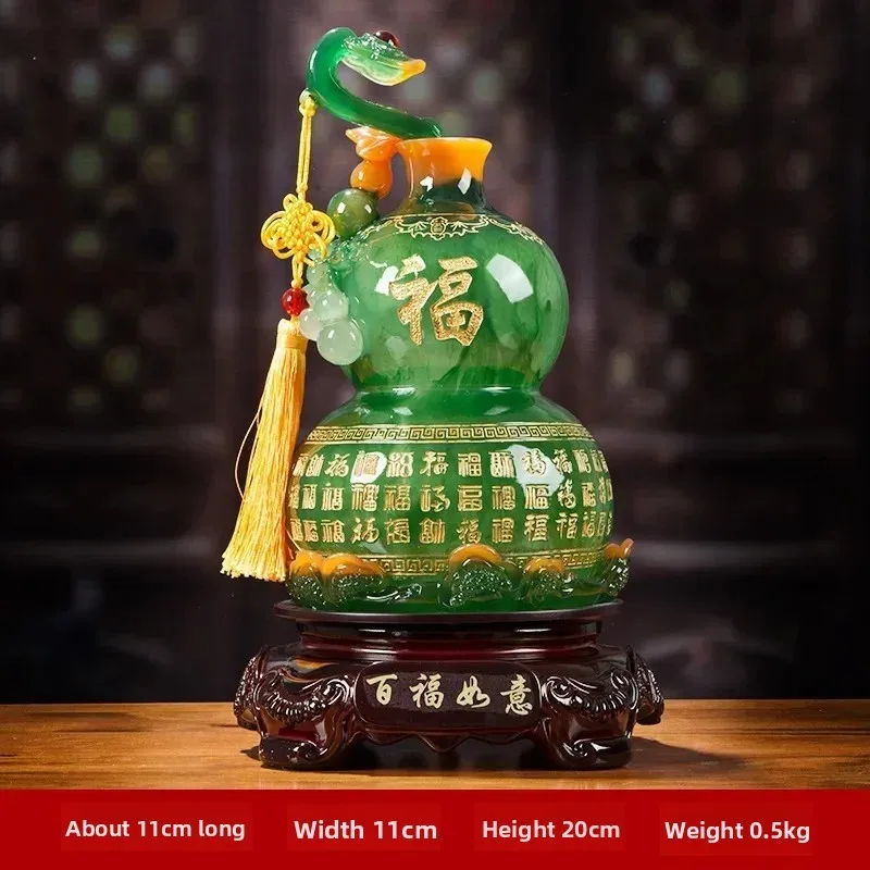 Resin Baifu Ruyi Gourd Ornament - Feng Shui Hundred Blessings Decor, Lucky Living Room & Wine Cabinet Craft Housewarming Display