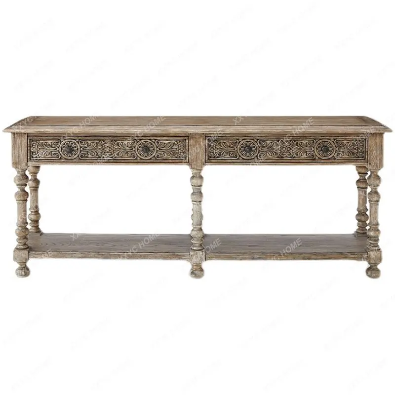 

American-Style Wood Carved Home Console Tables Sofa Tables Vintage Distressed Bed & Breakfast Cabinet French Curio Cabinet