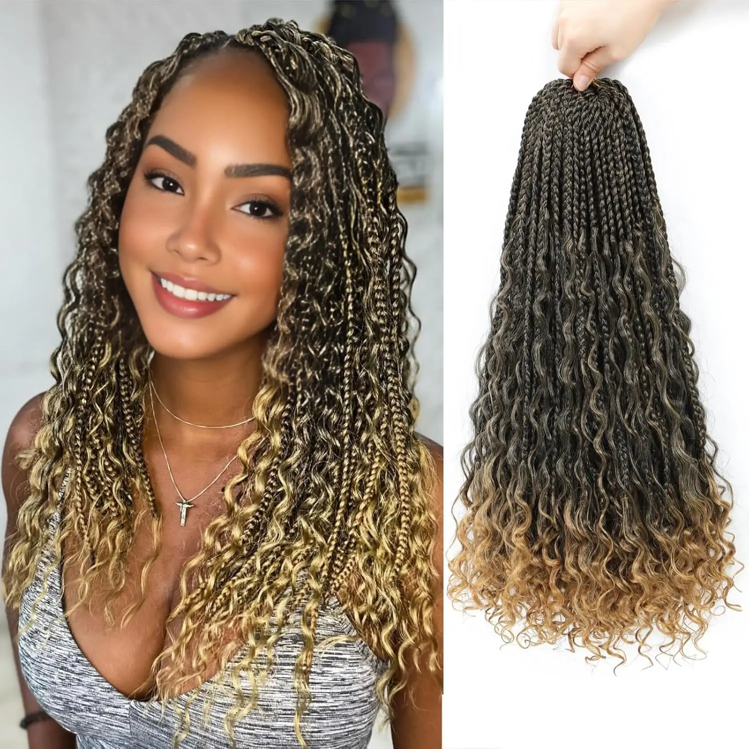Вязание крючком Box Braids Goddess Box Braids Вязаные крючком волосы Синтетические косички в стиле бохо Вязаные крючком косы для волос Bohomian Box Braid Вязаные крючком волосы
