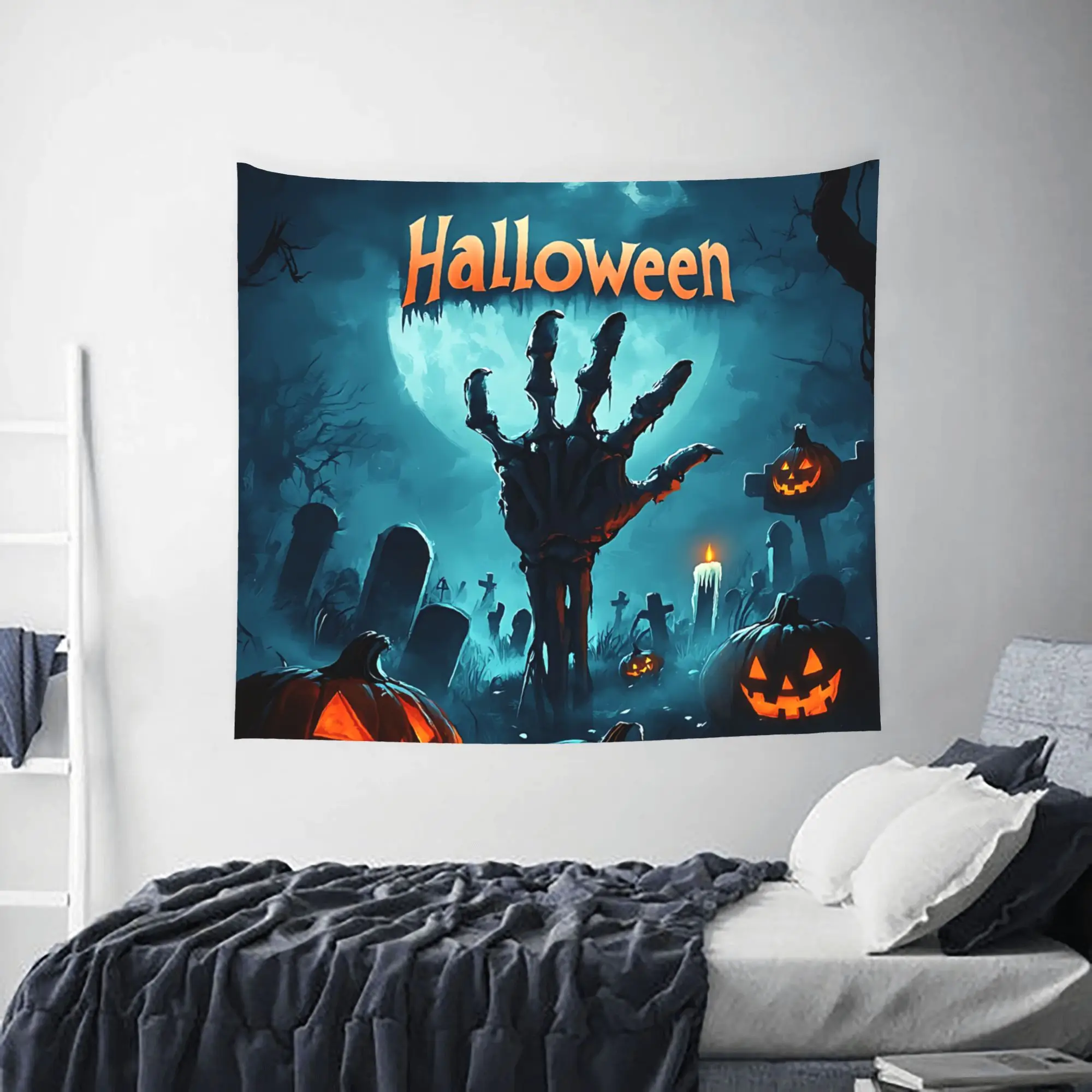 Halloween Print Ghost Hand Pumpkin Night Tapestry Room decoration  Home Decoration Tapestry Decor Accessories Cute Room Decor