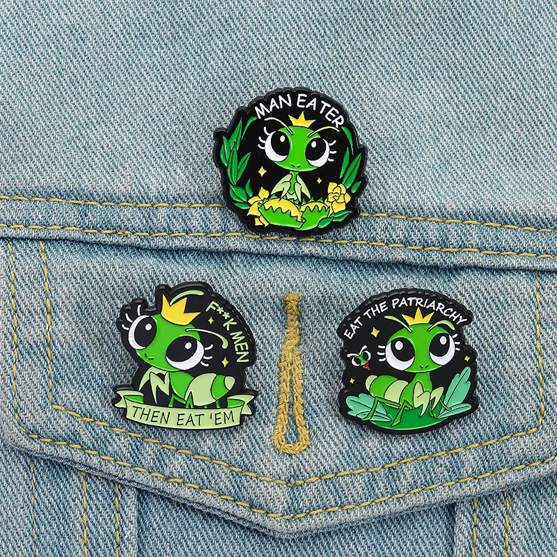 Animal Brooch Cartoon Green Graphic Mantis Metal Badge Small Gift Wholesale Backpack Accessories Lapel Pins for Caps Cap Pin