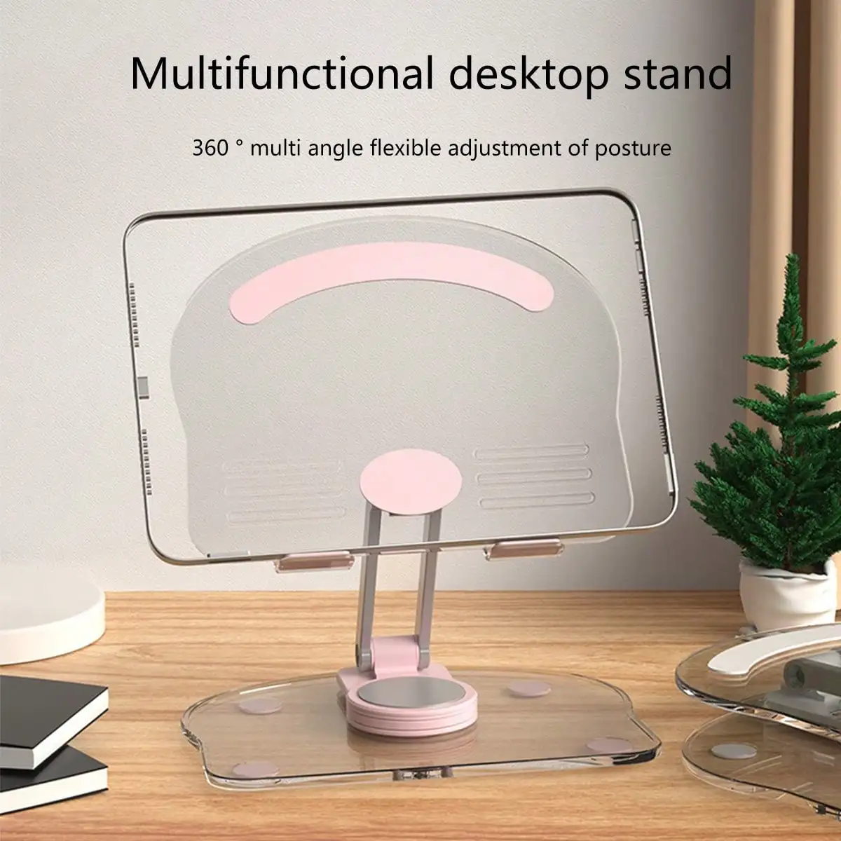 Acrylic Transparent Tablet Stand, Desktop Rotating Support Stand, Foldable Height-Adjustable Lazy Phone Stand