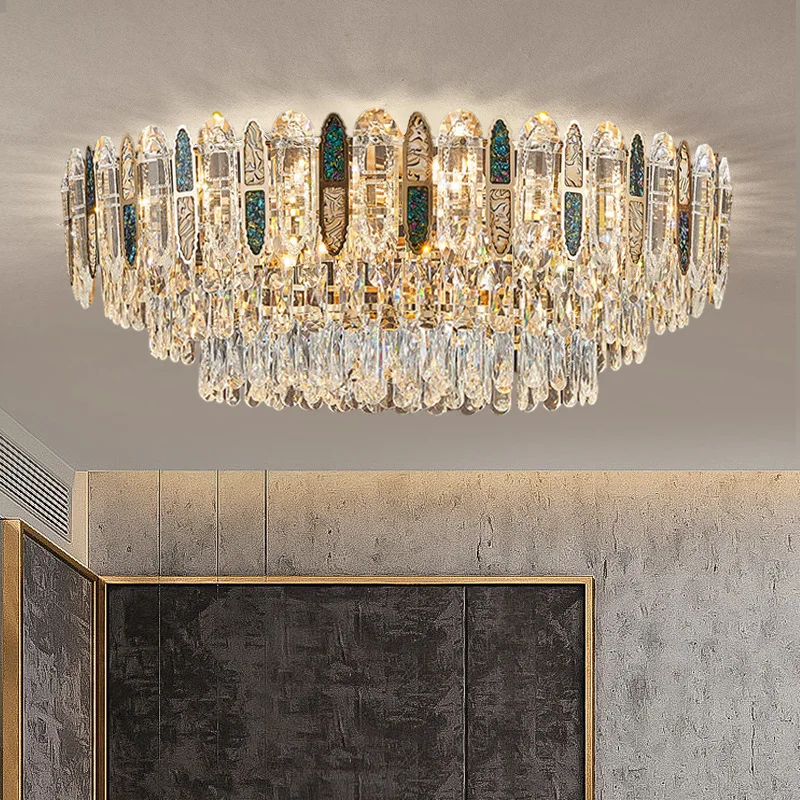 Light luxury crystal ceiling light high-grade color shell villa luxury hall ceiling light household chandelier