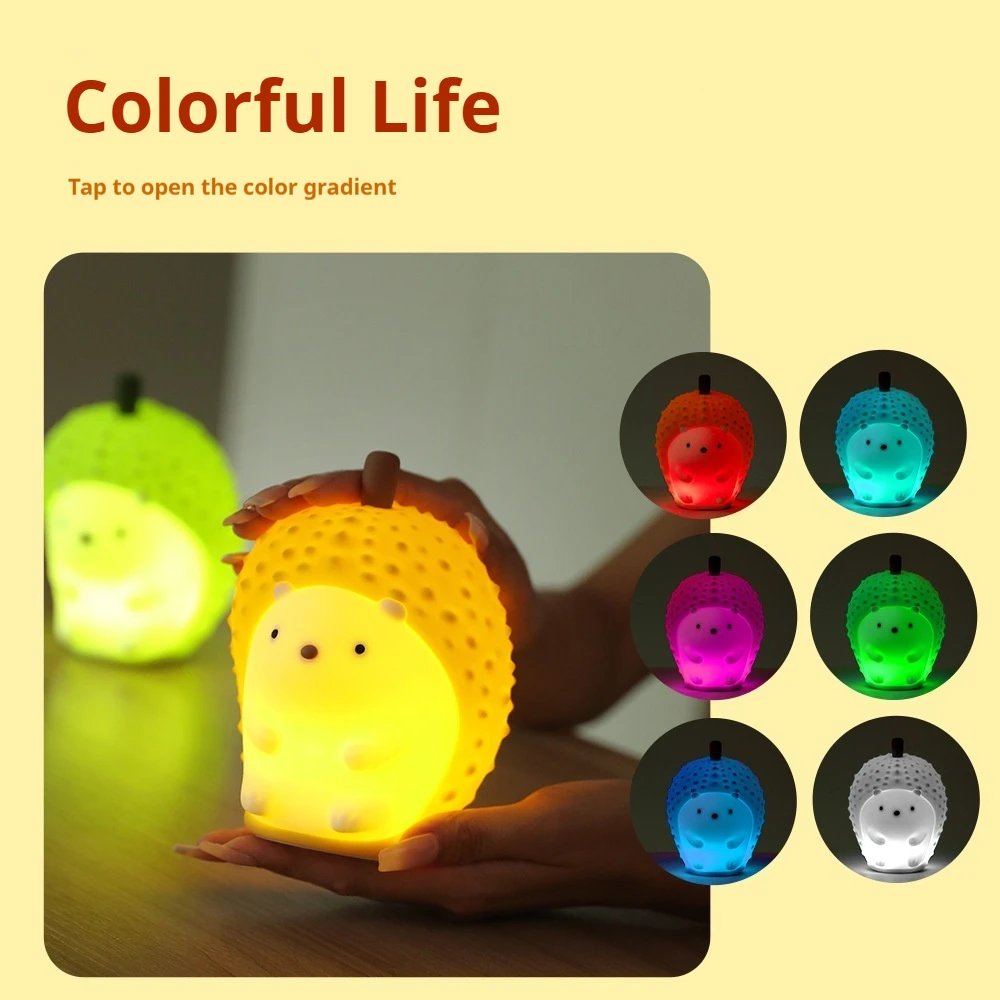 Dimmable Cute Hedgehog Nightlights Colorful Lamp Bedroom Decoration Led Lights Push Bubble Toys for Kids Creative Birthday